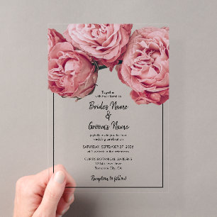 Elegante Roze Rozen Huwelijksuitnodigingen Acryl Uitnodigingen