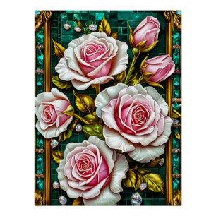 Elegante Roze Rozen in een Luxe Goud Perfect Poster