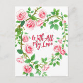 Elegante Roze Rozen Krans met Romantische Boodscha Briefkaart (Voorkant)