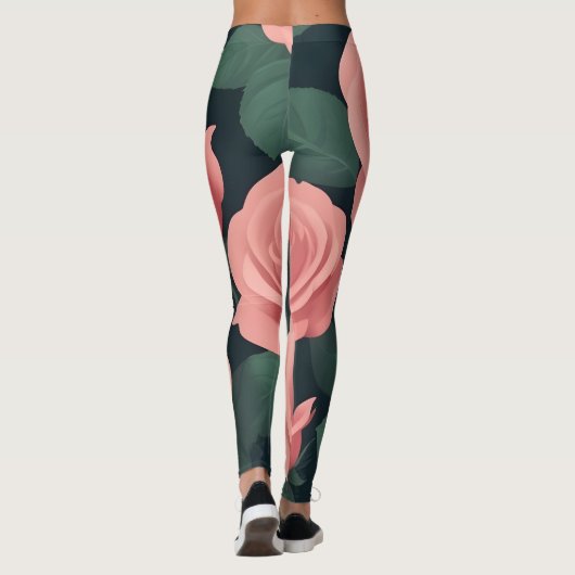 Elegante roze rozen leggings op een donkere achter (Achterkant)
