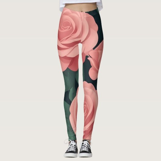 Elegante roze rozen leggings op een donkere achter (Voorkant)