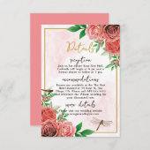 Elegante roze rozen & libellen receptie RSVP kaartje (Voorkant / Achterkant)