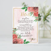 Elegante roze rozen & libellen receptie RSVP kaartje (Staand voorkant)