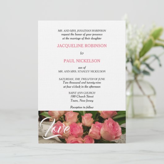 Elegante Roze Rozen Liefde Roze Wit Kaart (Staand voorkant)