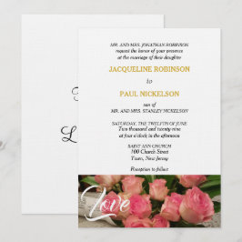 Elegante Roze Rozen Liever Goud Wit  Kaart