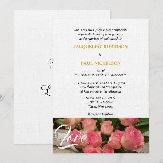 Elegante Roze Rozen Liever Goud Wit Kaart (Voorkant / Achterkant)