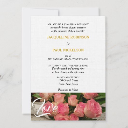 Elegante Roze Rozen Liever Goud Wit  Kaart (Voorkant)
