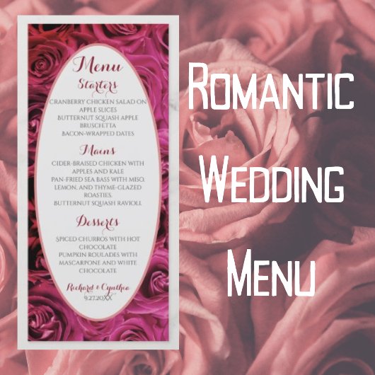 Elegante Roze Rozen Luxe Trouwmenu Menu