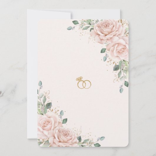 Elegante roze rozen met bloemig goud engagement kaart (Achterkant)
