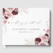 Elegante roze rozen met burgundy tint bloemen brui gastenboek (Voorkant)