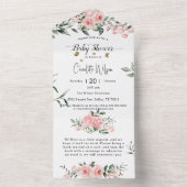 Elegante roze rozen met vlinders Baby shower All In One Uitnodiging (Binnen)