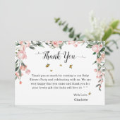 Elegante roze rozen met vlinders Baby shower Bedankkaart (Staand voorkant)
