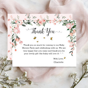 Elegante Roze Rozen met Vlinders Baby Shower Bedankkaart