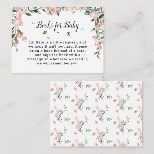 Elegante roze rozen met vlinders Baby shower Informatiekaartje (Voorkant / Achterkant)