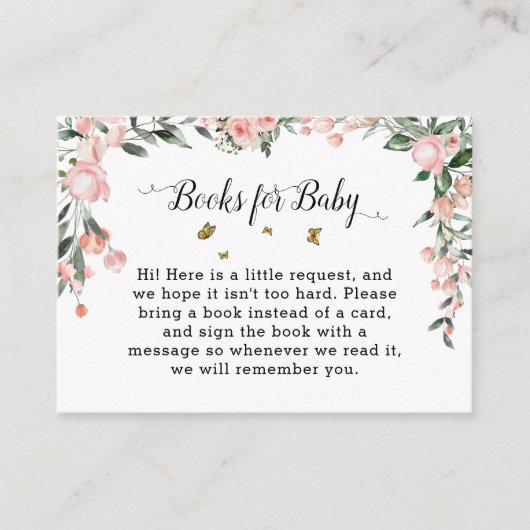 Elegante roze rozen met vlinders Baby shower Informatiekaartje (Voorkant)