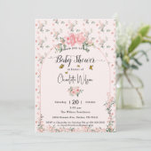 Elegante roze rozen met vlinders Baby shower Kaart (Staand voorkant)