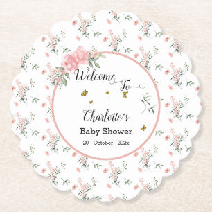 Elegante Roze Rozen met Vlinders Baby Shower Kartonnen Onderzetters