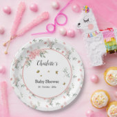 Elegante roze rozen met vlinders Baby shower Papieren Bordje (Feest)