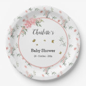 Elegante roze rozen met vlinders Baby shower Papieren Bordje (Voorkant)