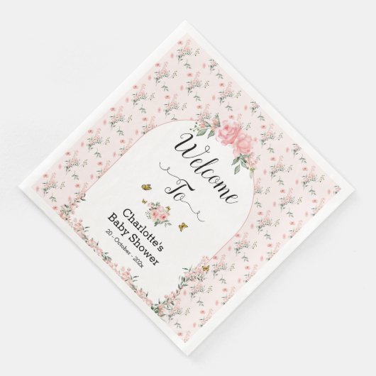 Elegante roze rozen met vlinders Baby shower Servet (Hoek)