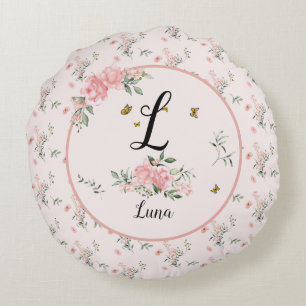 Elegante Roze Rozen met Vlinders Rond Kussen
