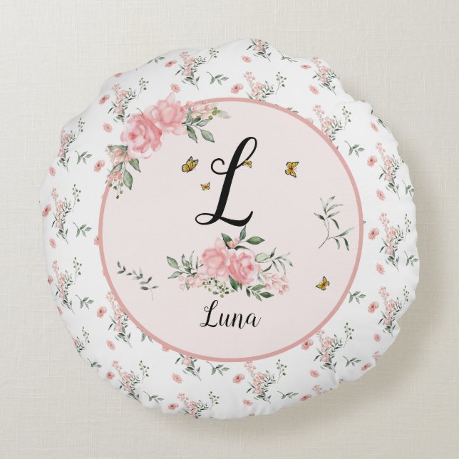 Elegante roze rozen met vlinders rond kussen (Achterkant)