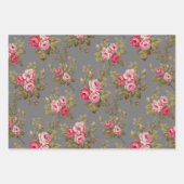 Elegante roze  Rozen op blauw/groen/grijs Inpakpapier Vel (Voorkant 3)