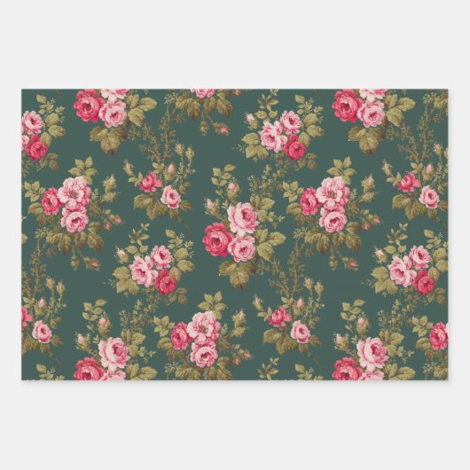 Elegante roze  Rozen op blauw/groen/grijs Inpakpapier Vel (Voorkant 2)