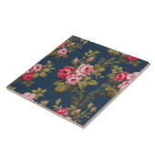 Elegante  Roze Rozen op Blauwe Achtergrond Tegeltje (Zijkant)