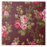 Elegante  Roze Rozen op Maroon Achtergrond Tegeltje<br><div class="desc">Prachtige sprays van elegante romantische roze rozen en weelderig groen gebladerte op donkere kastanjebruine achtergrond. Patroon is naadloos en kan omhoog of omlaag worden vergroot of verkleind met behulp van de schaal   en - knoppen in het ontwerpgereedschap.</div>