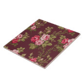 Elegante Roze Rozen op Maroon Achtergrond Tegeltje (Zijkant)