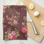Elegante  Roze Rozen op Maroon Achtergrond Theedoek<br><div class="desc">Prachtige sprays van elegante romantische roze rozen en weelderig groen gebladerte op donkere kastanjebruine achtergrond. Patroon is naadloos en kan omhoog of omlaag worden vergroot of verkleind met behulp van de schaal   en - knoppen in het ontwerpgereedschap.</div>