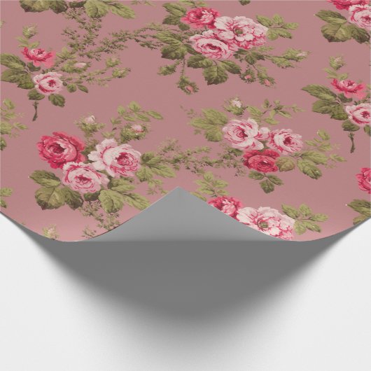 Elegante  Roze Rozen-oude Rozen achtergrond Cadeaupapier (Hoek)