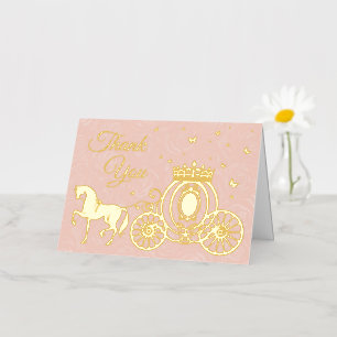 Elegante Roze Rozen Paard en Koets Foto Dankjewel Folie Wenskaart