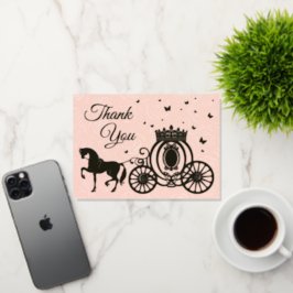 Elegante Roze Rozen Paard en Koets Foto Dankjewel Folie Wenskaart
