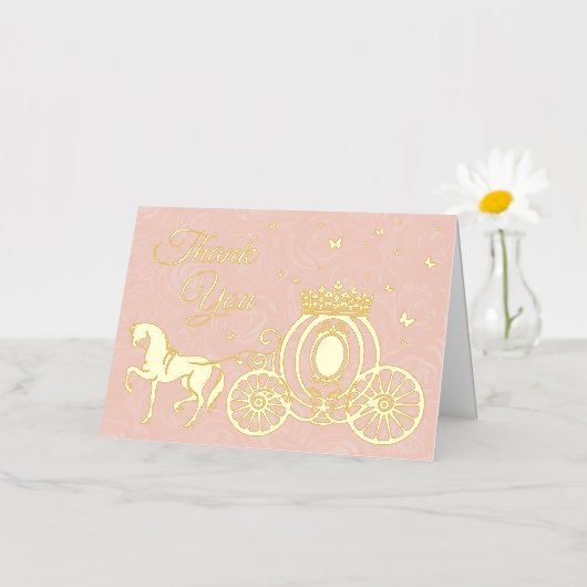 Elegante Roze Rozen Paard en Koets Foto Dankjewel Folie Wenskaart (Kleine Bloem)