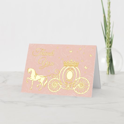 Elegante Roze Rozen Paard en Koets Foto Dankjewel Folie Wenskaart (Voorkant)