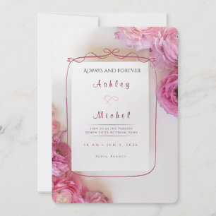 Elegante Roze Rozen Paris Huwelijksbelofte Verjaar Kaart