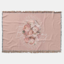 Elegante Roze Rozen Persoonlijke Vintage Monogram Deken