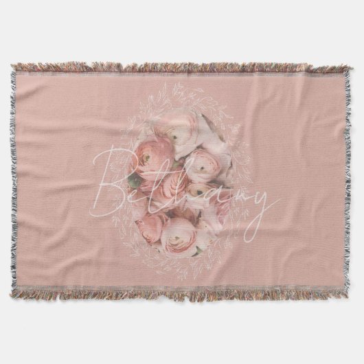 Elegante Roze Rozen Persoonlijke Vintage Monogram Deken (Voorkant)