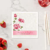 Elegante roze rozen pluche witte damast servet (Insitu)