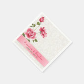 Elegante roze rozen pluche witte damast servet (Hoek)