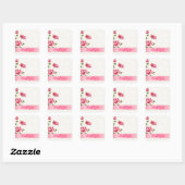 Elegante roze rozen pluche witte damast vierkante sticker (Vel)