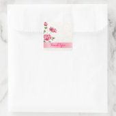 Elegante roze rozen pluche witte damast vierkante sticker (Tas)