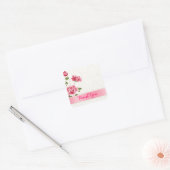 Elegante roze rozen pluche witte damast vierkante sticker (Envelop)