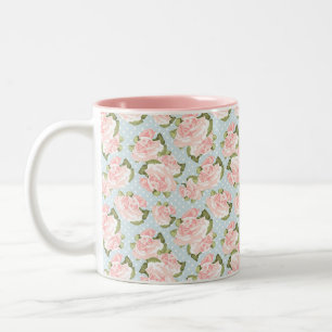 Elegante Roze Rozen & Polka Dots Tweekleurige Koffiemok