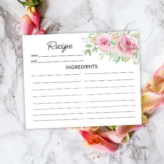 Elegante Roze Rozen Receptkaart