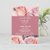 Elegante roze rozen redden de datum kaart (Staand voorkant)