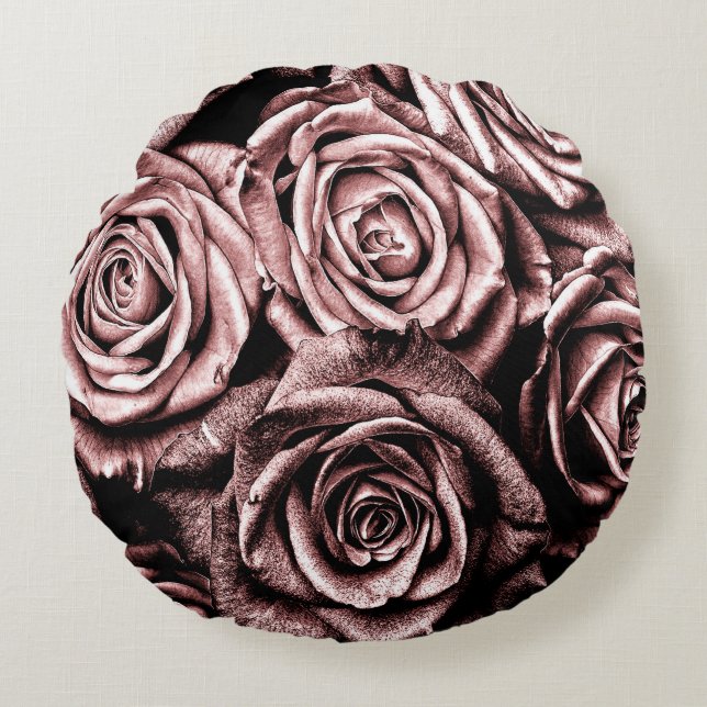 Elegante Roze Rozen Rond Kussen (Voorkant)