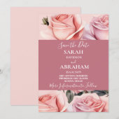 Elegante Roze Rozen Save the Date Kaart (Voorkant / Achterkant)